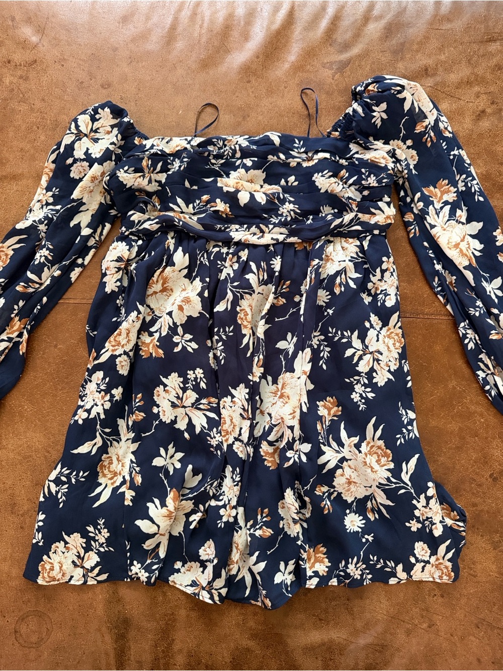 Abercrombie Navy Floral Off-Shoulder Long-Sleeve Women's Top